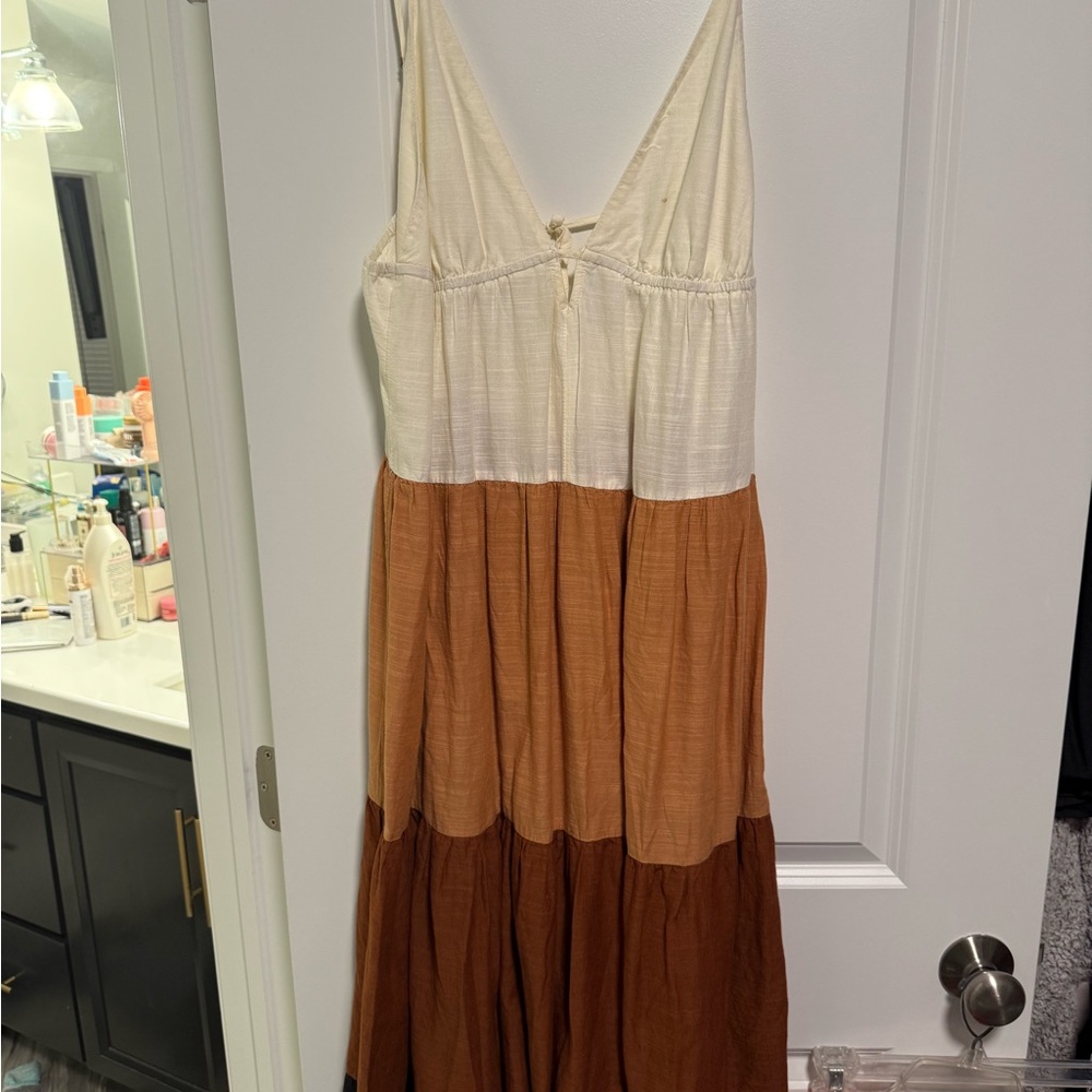 Anthropologie Cream and Brown Maxi Dress